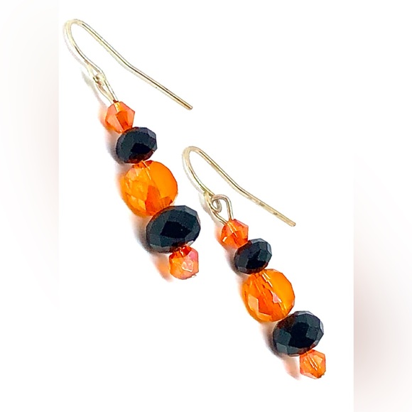 Halloween AB Orange and Opaque Black Crystal Multi Shape Beaded Dangle Earrings - Picture 3 of 4